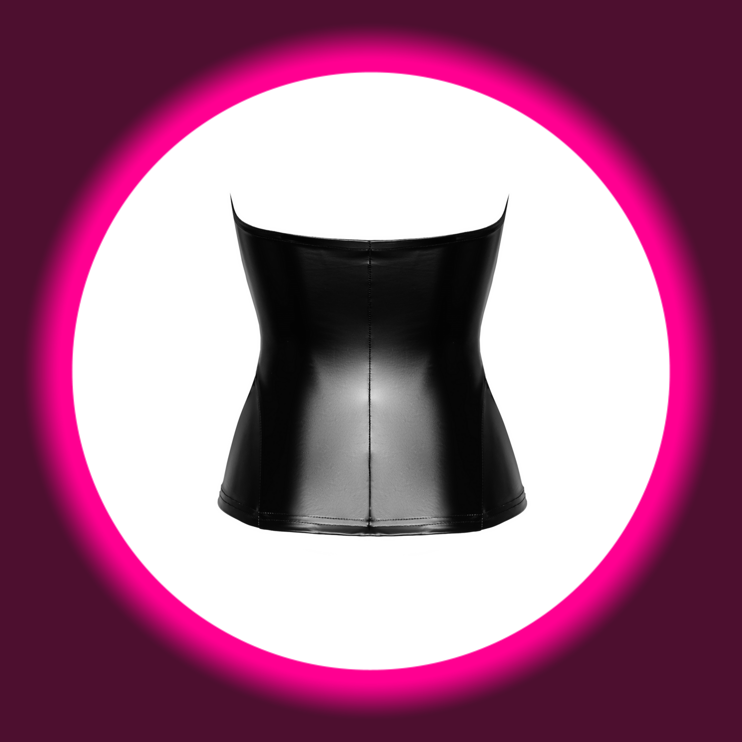 Rückansicht schwarzes glänzendes Korsett von Noir Handmade