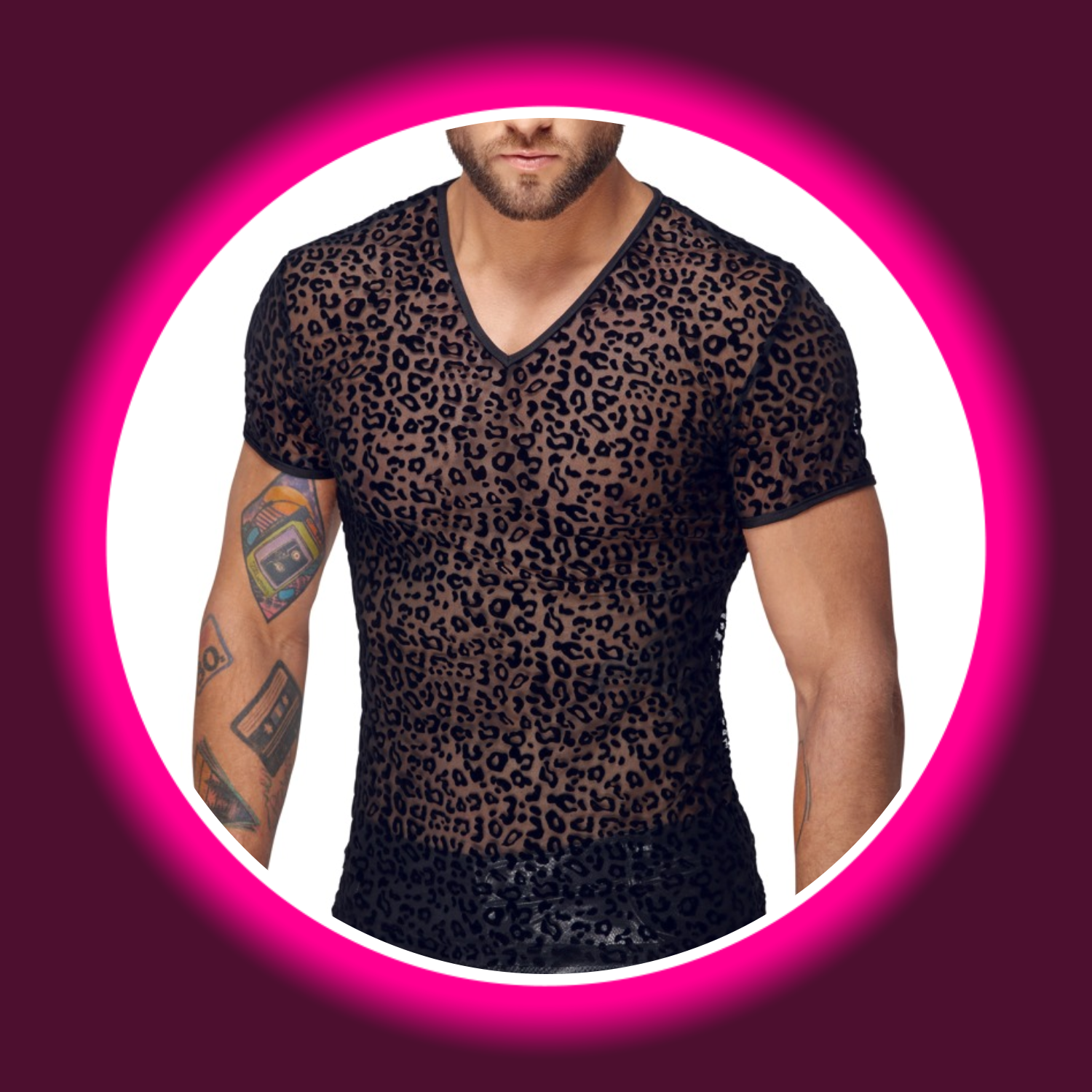 Frontansicht schwarzes transparentes Shirt mit Leopardenprint von Noir Handmade