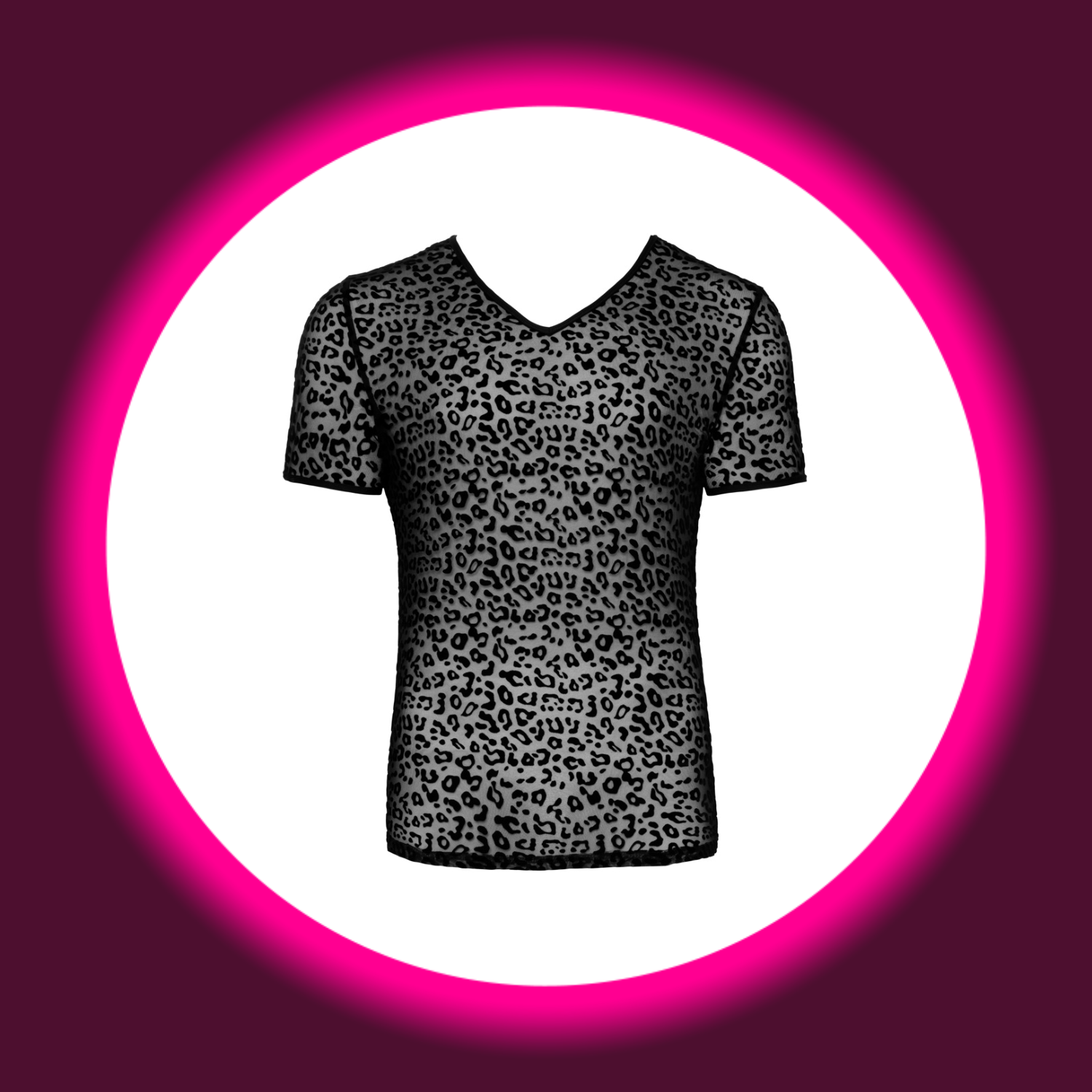 Frontansicht schwarzes transparentes Shirt mit Leopardenprint von Noir Handmade