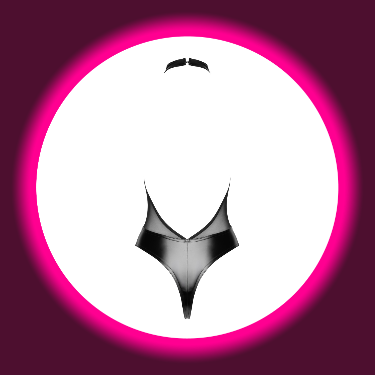 Rückansicht schwarzer Neckholder Body aus Powernet und Wetlook Unterteil, Noir Handmade