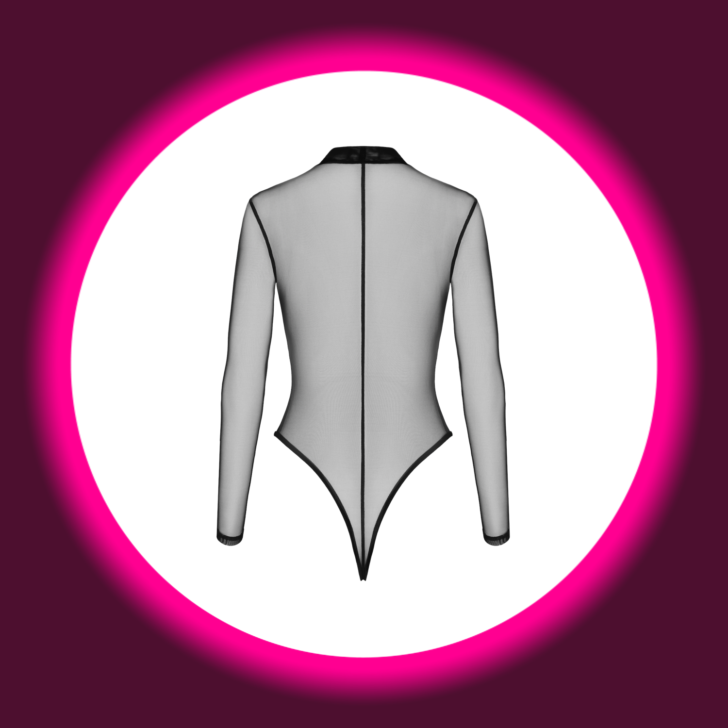 Rückansicht Noir Handmade Troublemaker F388 Body in Schwarz – aus transparentem Tüll, langärmelig