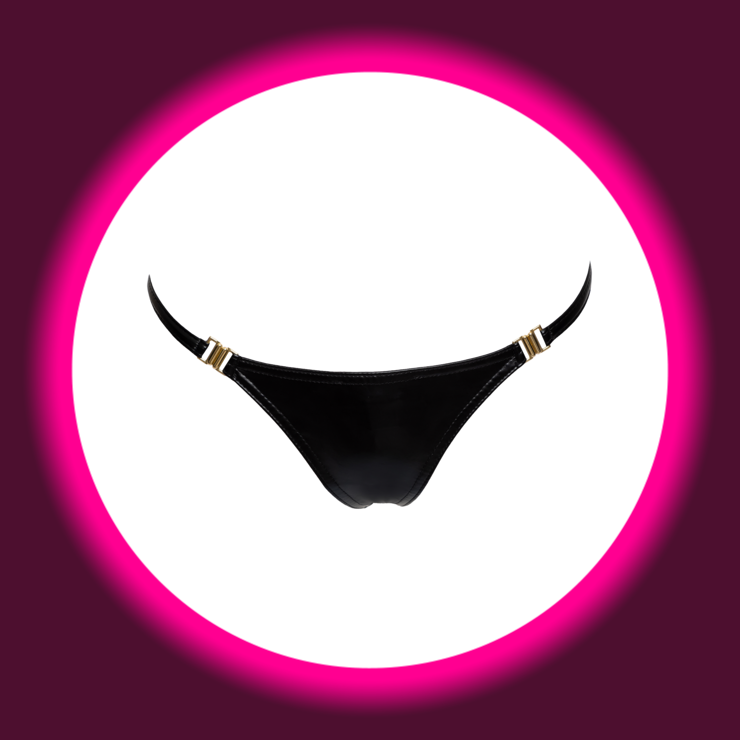 Frontansicht schwarzer glänzender G-String P008 von Noir Handmade