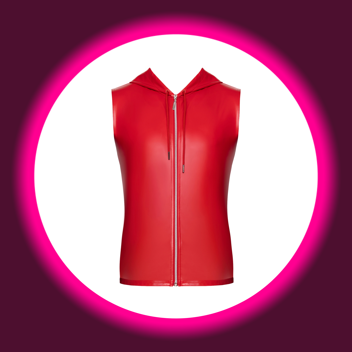 Frontansicht rotes ärmelloses Hoodie Ignite H096, Powerwetlook, Noir Handmade