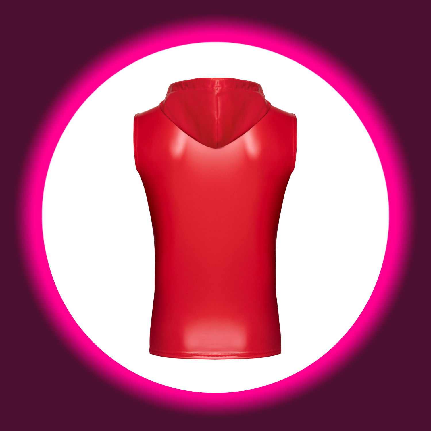 Rückansicht rotes ärmelloses Hoodie Ignite H096, Powerwetlook, Noir Handmade