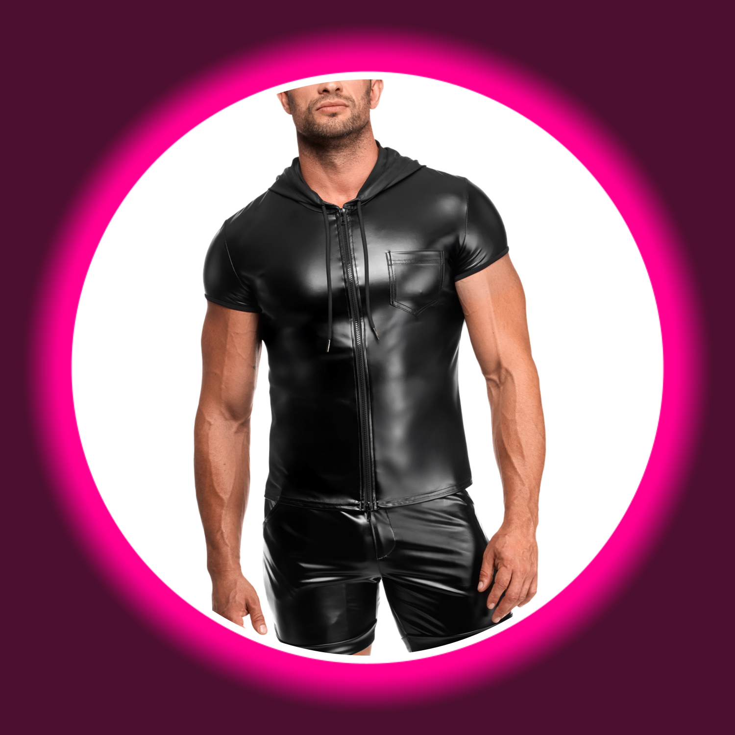 Frontansicht Noir Handmade Hoodie Vexen H085 in Schwarz - Powerwetlook und Kapuze