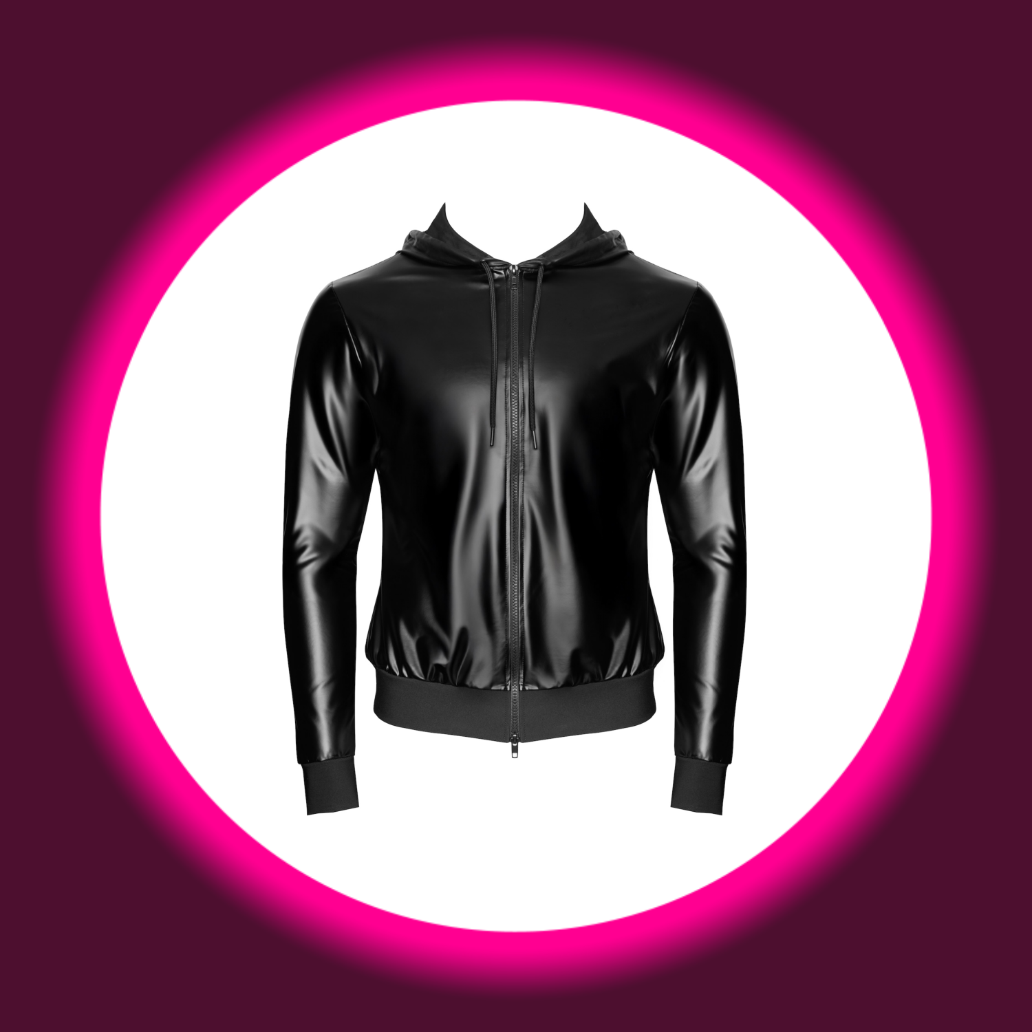 Frontansicht schwarze Wetlook Hoodiejacke Vexen H086 von Noir Handmade