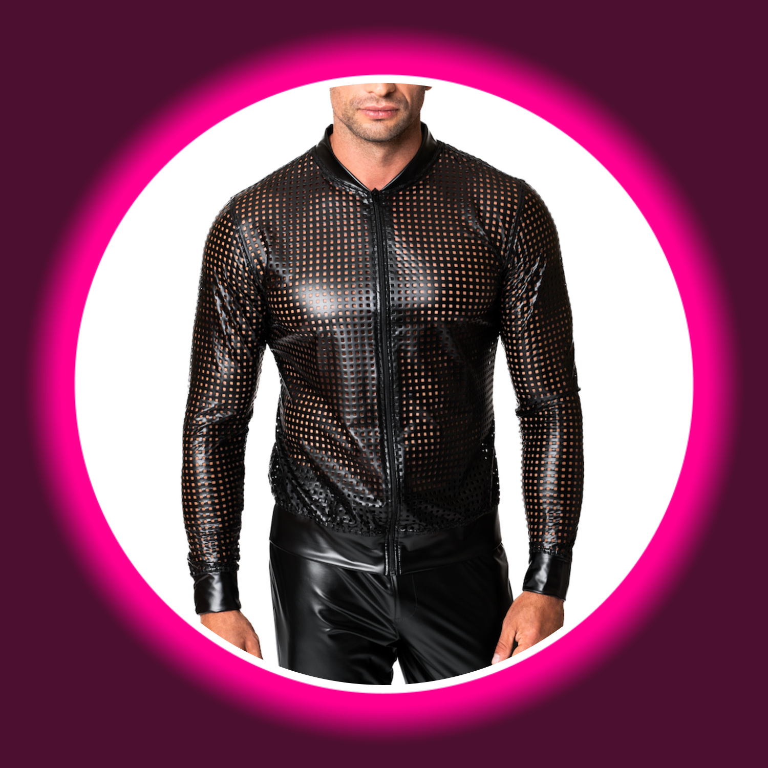 Frontansicht Jacke Mayhem H076 schwarz perforiert von Noir Handmade