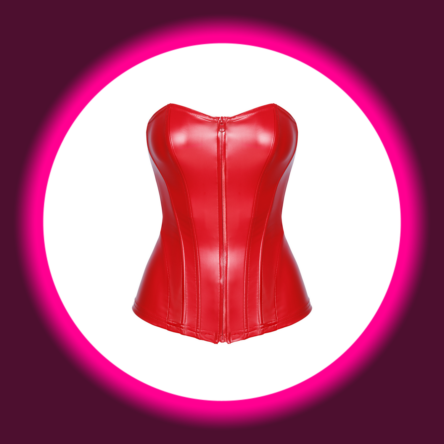 Frontansicht rotes glänzendes Korsett Mysteria F355 von Noir Handmade
