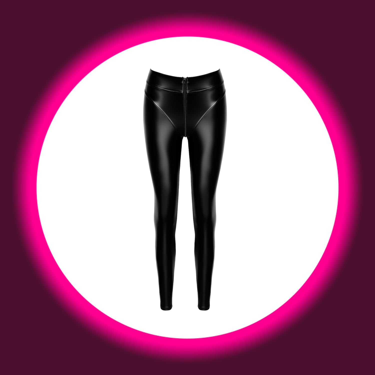 Frontansicht schwarze glänzende Leggings Chimera F332 von Noir Handmade