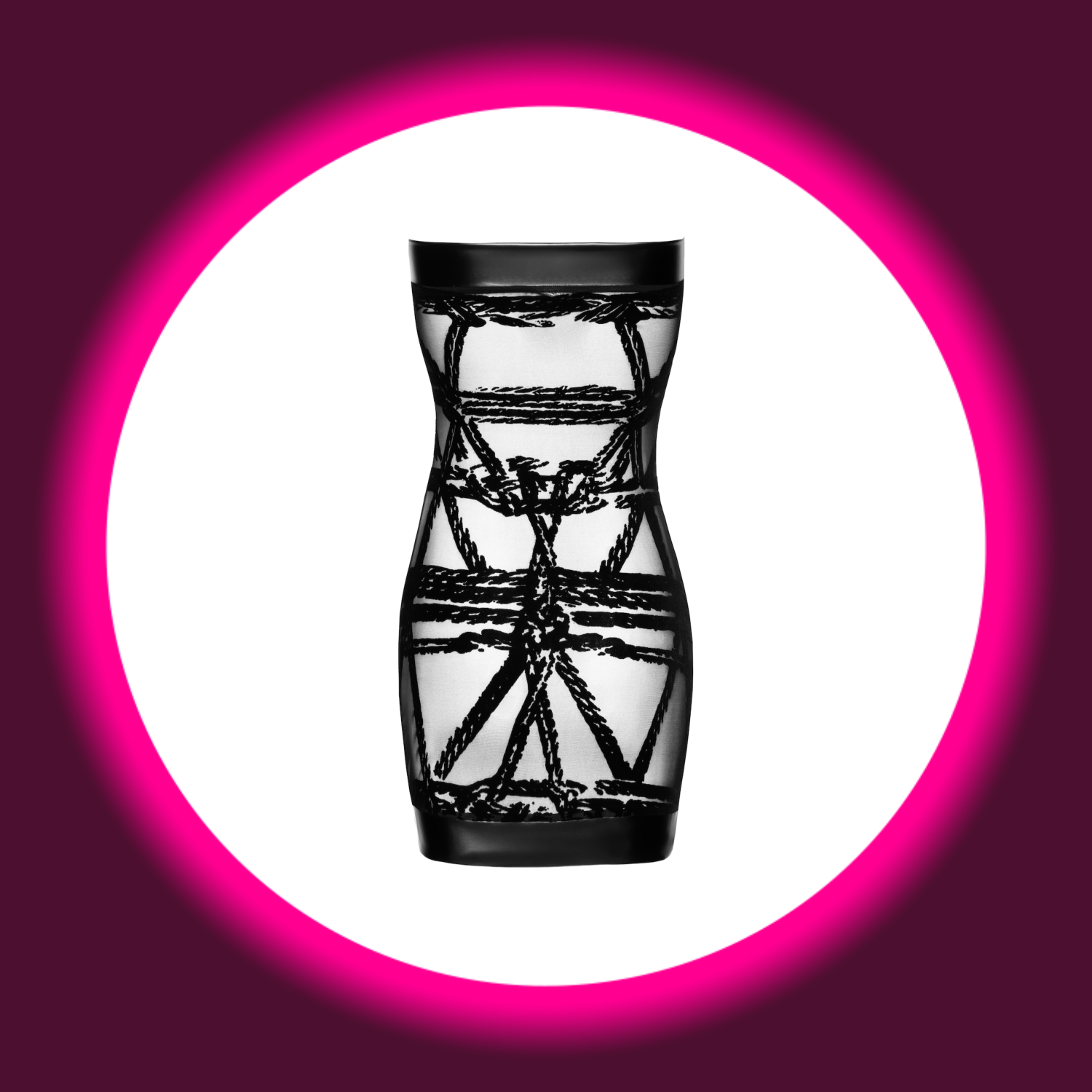 Rückansicht schwarzes Minikleid Bondesque F359, trägerlos mit Shibari-Muster, von Noir Handmade