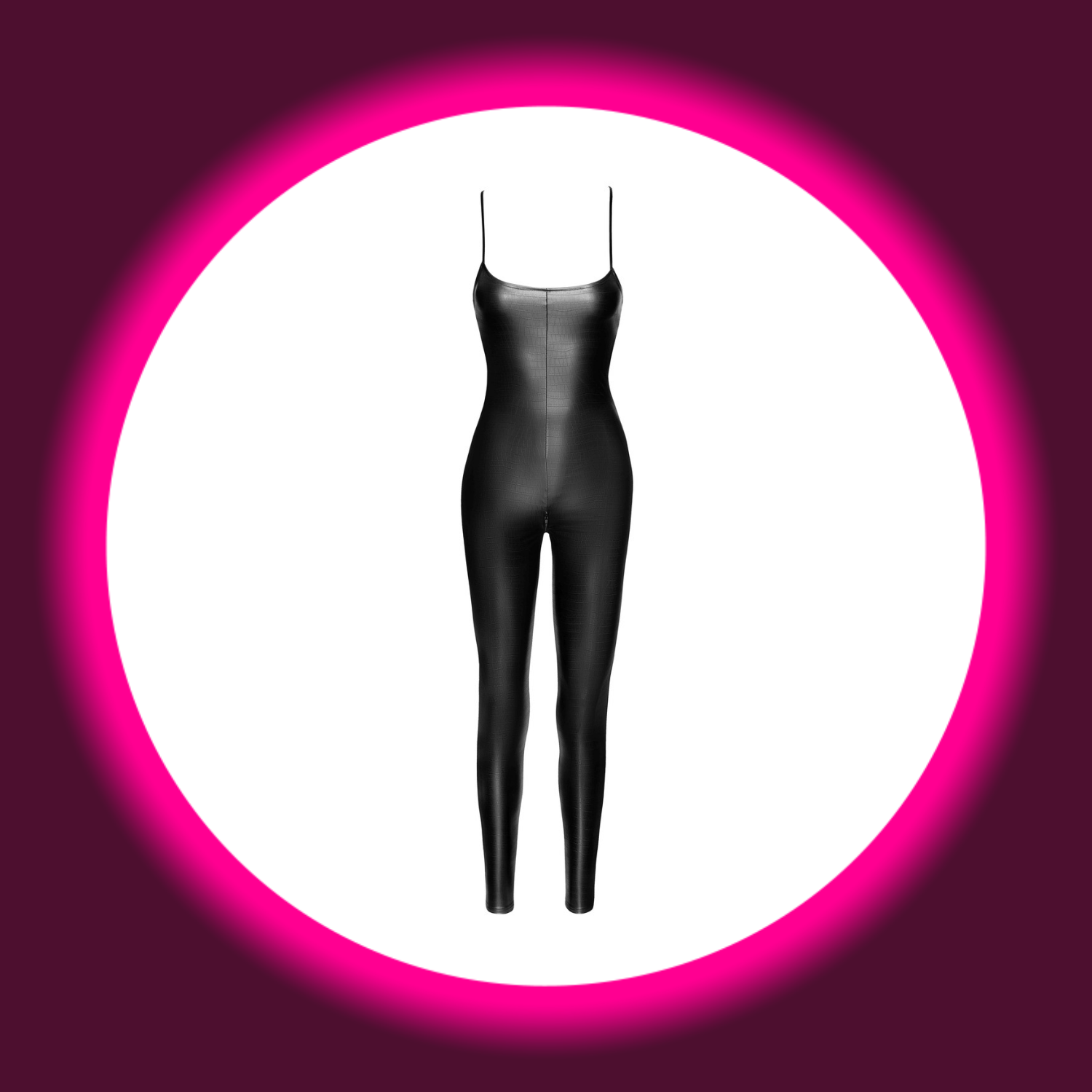 Frontansicht schwarzer Wetlook-Overall F316 von Noir Handmade