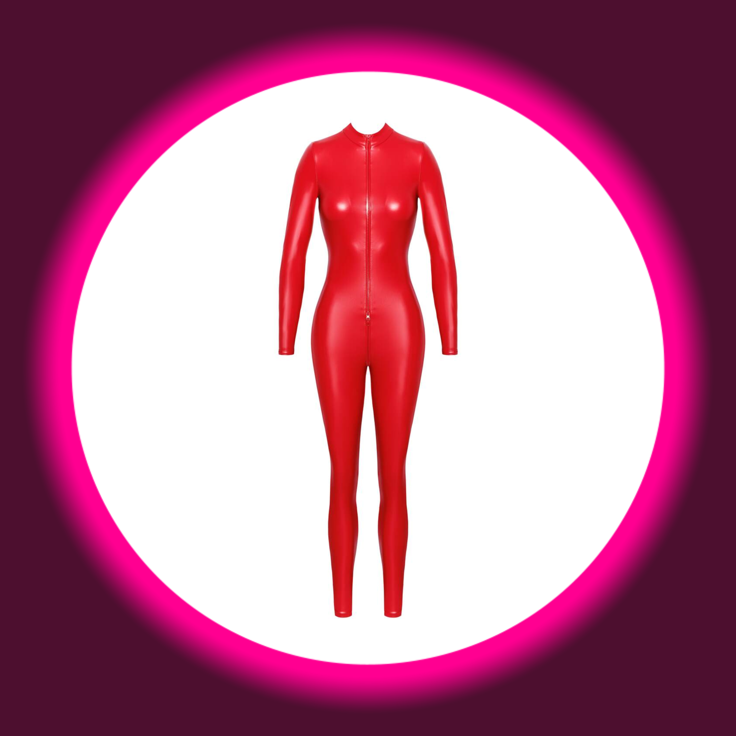 Frontansicht Noir Handmade roter Wetlook Overall Orgia F353 mit durchgehendem Reißverschluss