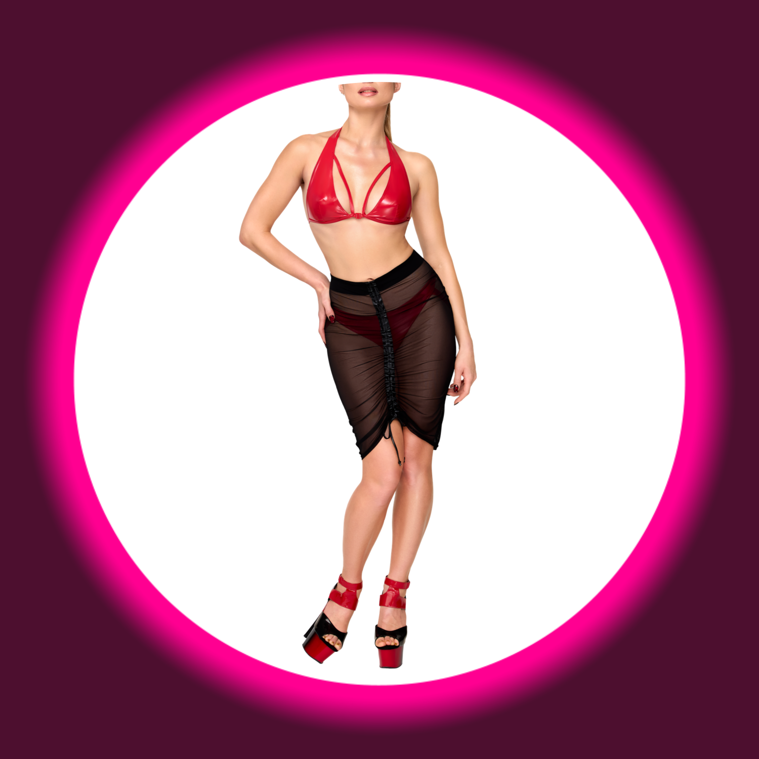 Frontansicht Noir Handmade Troublemaker F390 Rock in Schwarz mit gerafften Rüschen – aus Tüll, gestylt getragen