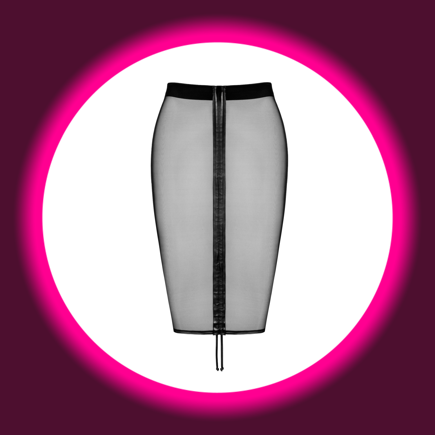 Frontansicht Noir Handmade Troublemaker F390 Rock in Schwarz – aus Tüll, mit Frontriemen