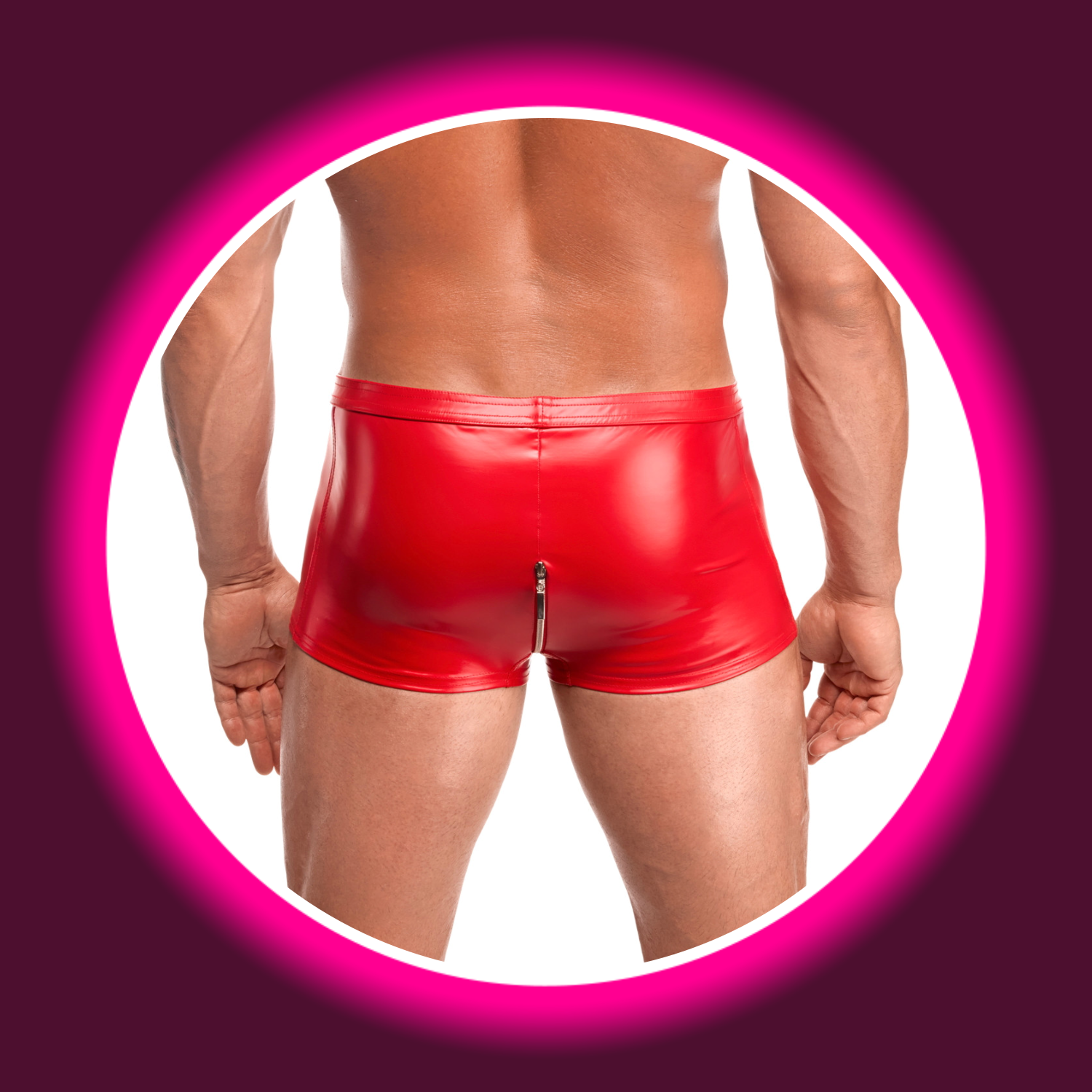 Rückansicht rote Shorts Ignite H097 mit Reißverschluss, Powerwetlook, Noir Handmade