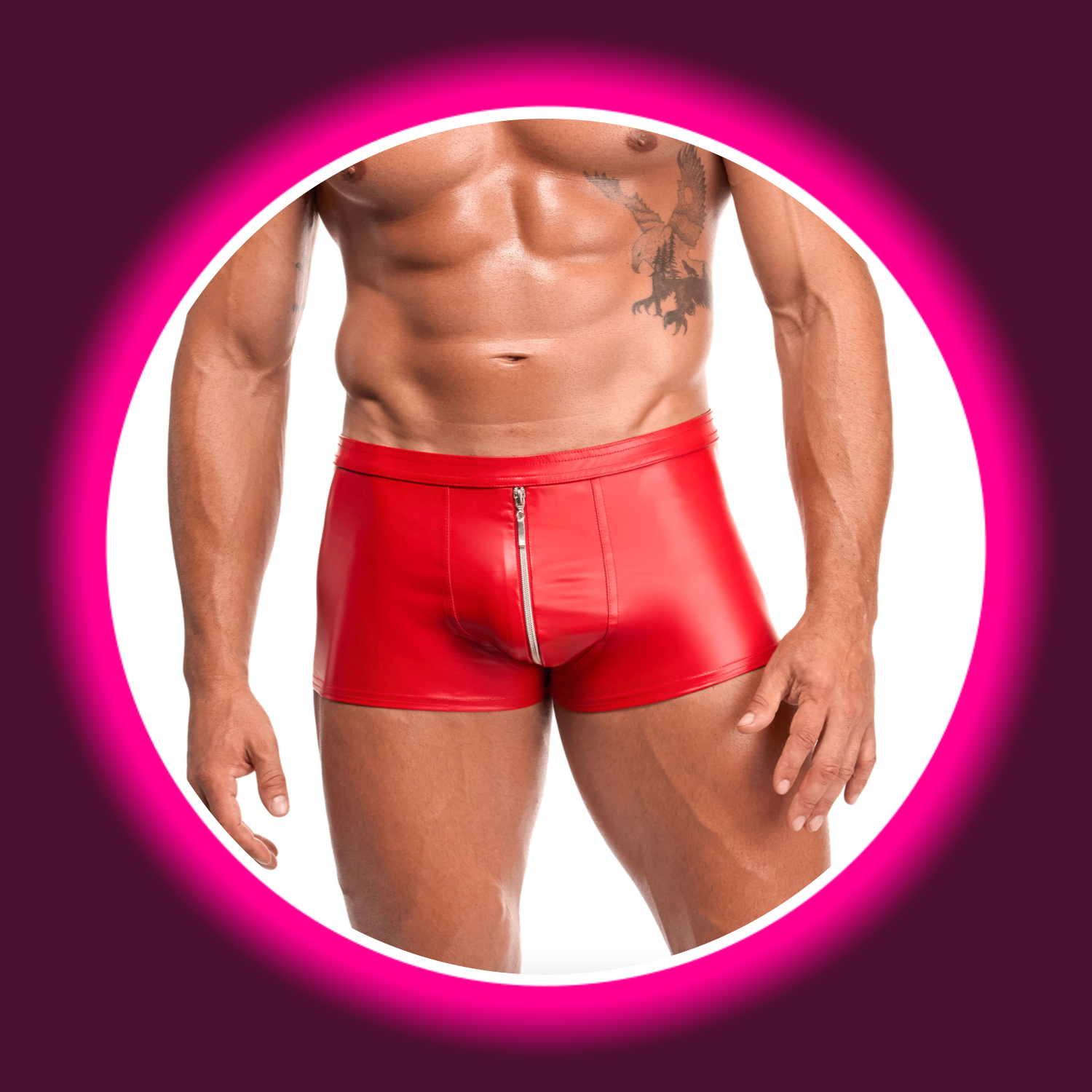 Frontansicht rote Shorts Ignite H097 mit Reißverschluss, Powerwetlook, Noir Handmade