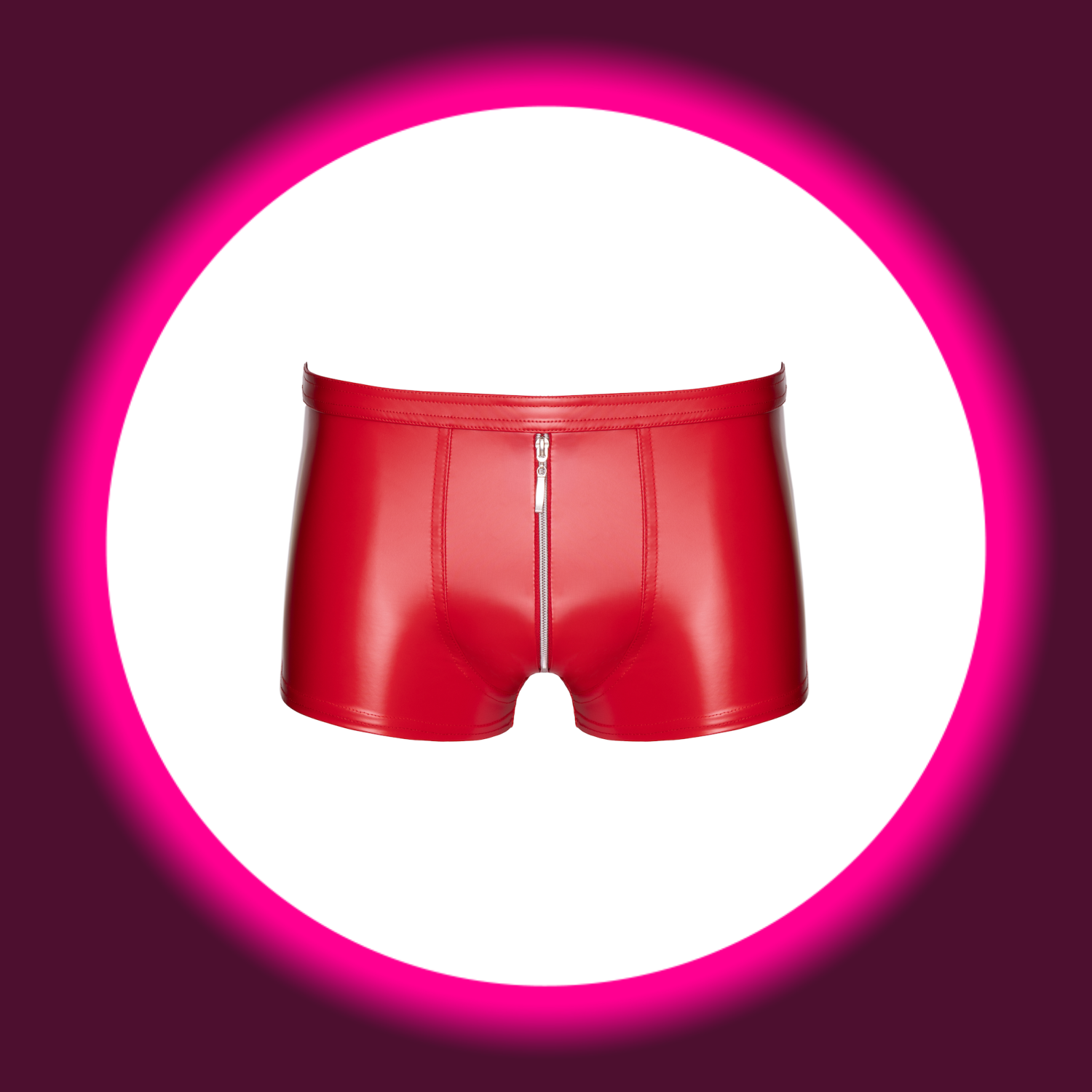 Frontansicht rote Shorts Ignite H097 mit Reißverschluss, Powerwetlook, Noir Handmade