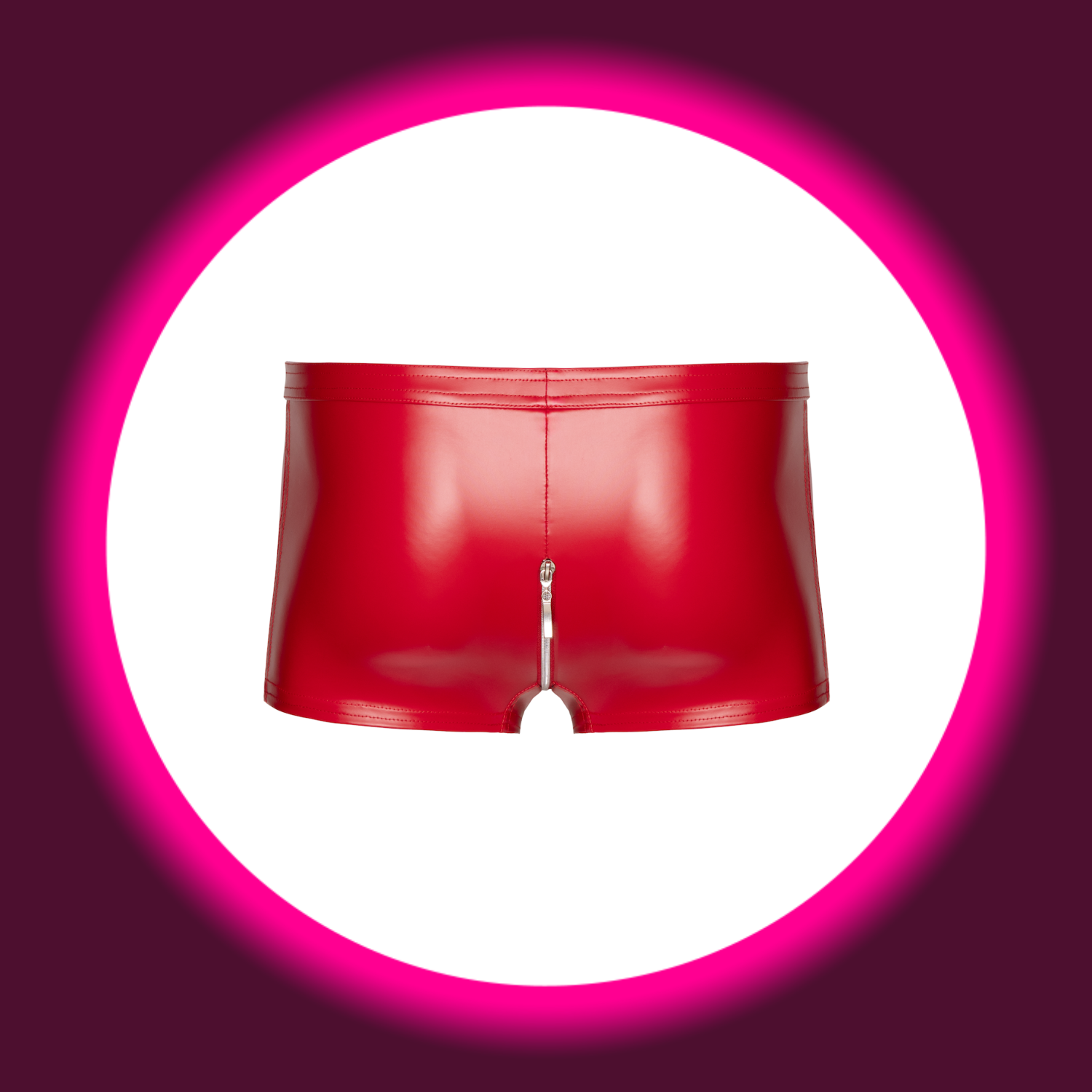 Rückansicht rote Shorts Ignite H097 mit Reißverschluss, Powerwetlook, Noir Handmade