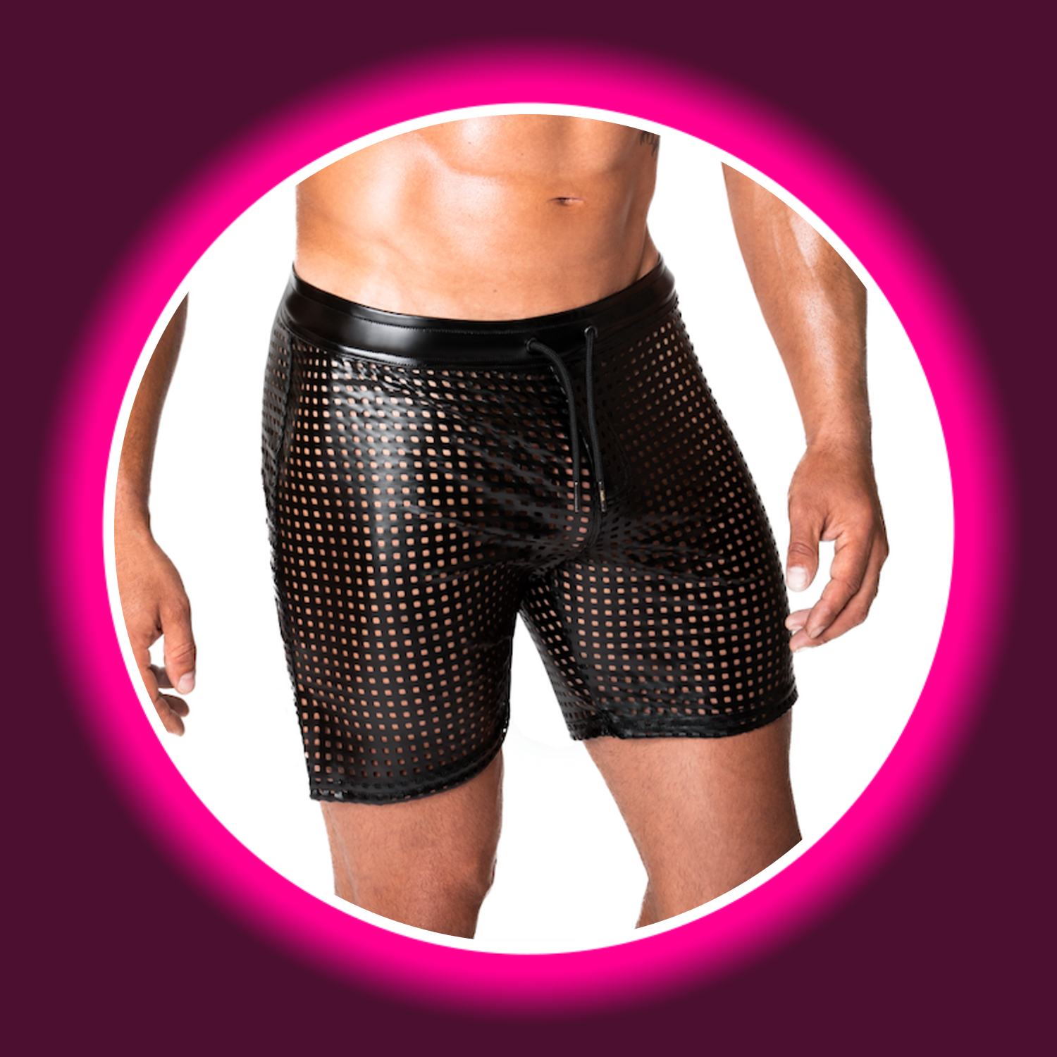 Frontansicht schwarze perforierte Shorts H077 von Noir Handmade