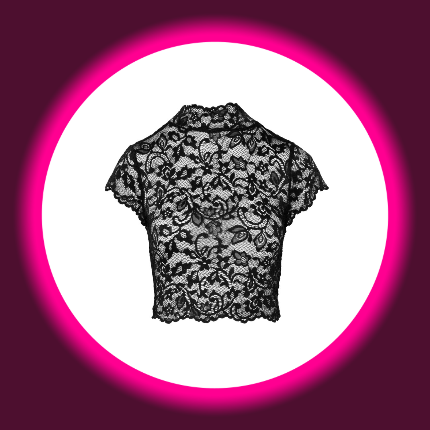 Frontansicht schwarzes kurzes Spitzenoberteil Essence F303 von Noir Handmade