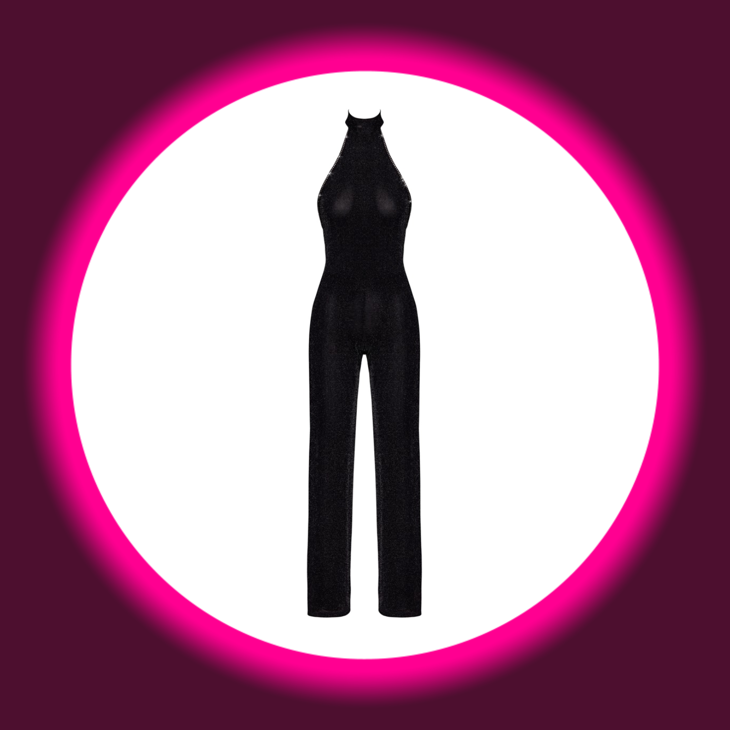 Frontansicht schwarzer transparenter Overall ohne Ärmel mit Neckholder, Noir Handmade