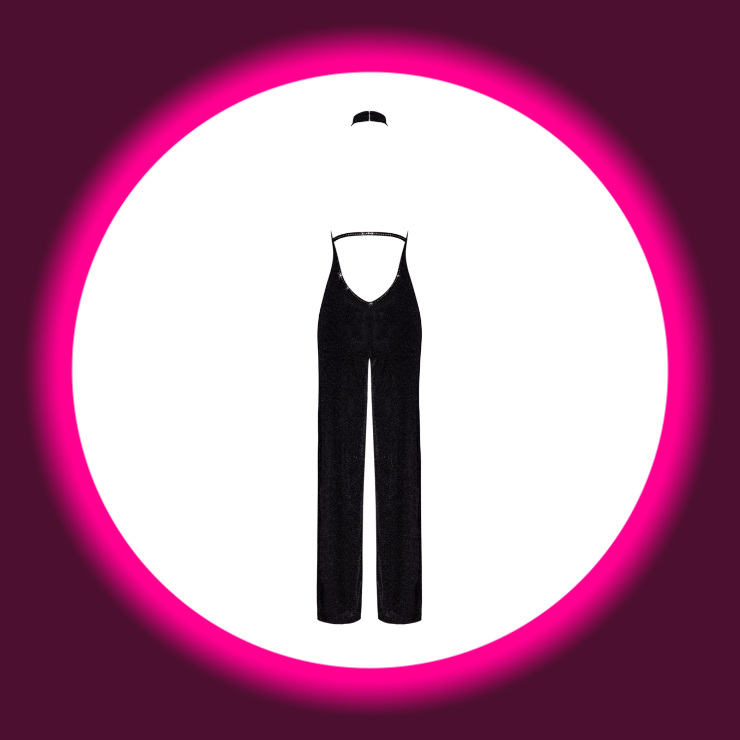 Rückansicht schwarzer transparenter Overall ohne Ärmel mit Neckholder, Noir Handmade