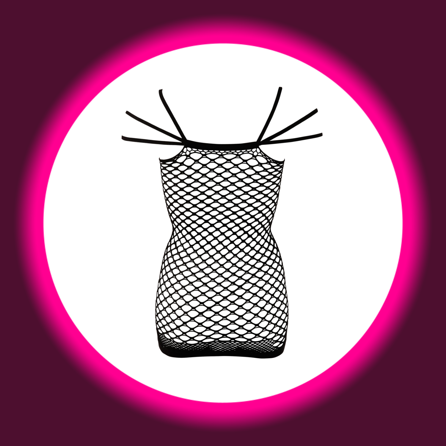 Rückansicht NO:XQSE Minikleid aus grobem Netz in schwarz