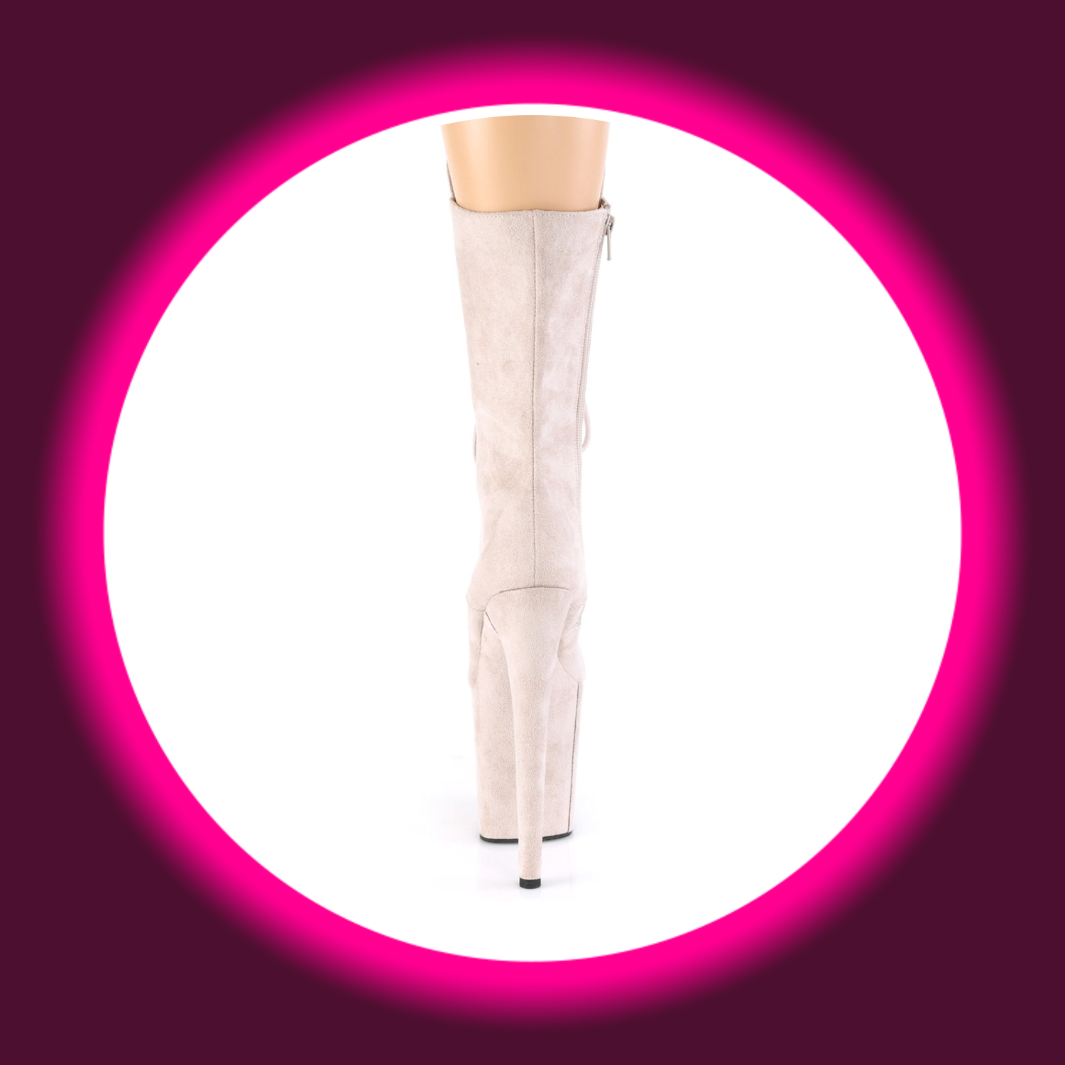 Rückansicht beige Plateau-Stiefelette mit hohem Absatz, Pleaser Flamingo 1050