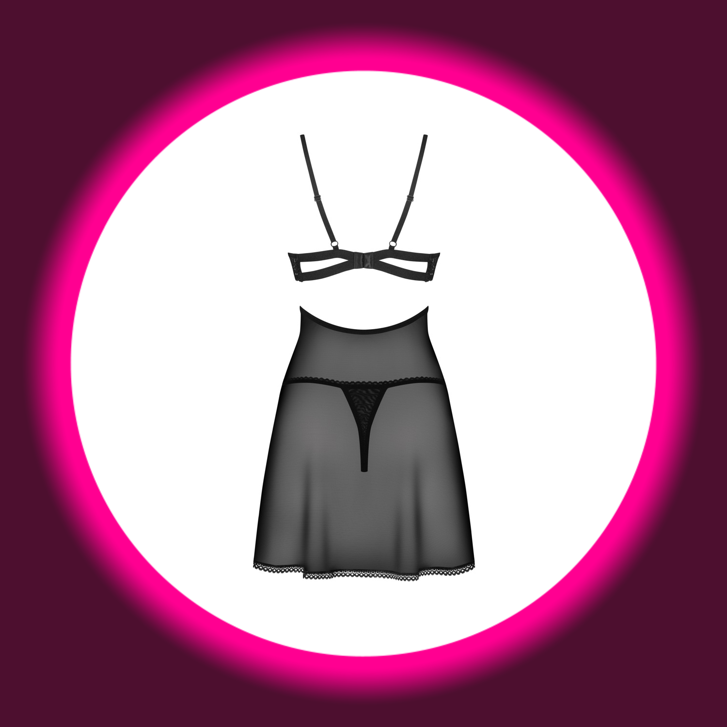 Rückansicht schwarzes Babydoll aus Spitze und Tüll, von Obsessive