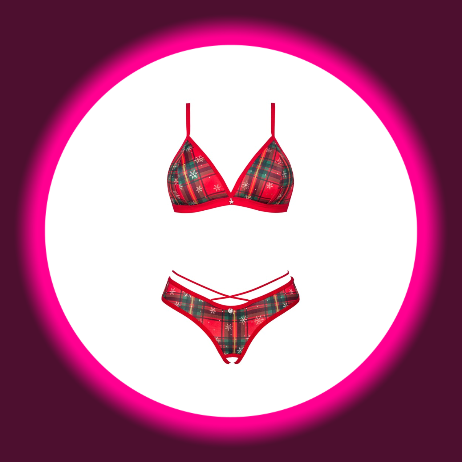 Frontansicht rot grün kariertes Dessous Set Merillo von Obsessive