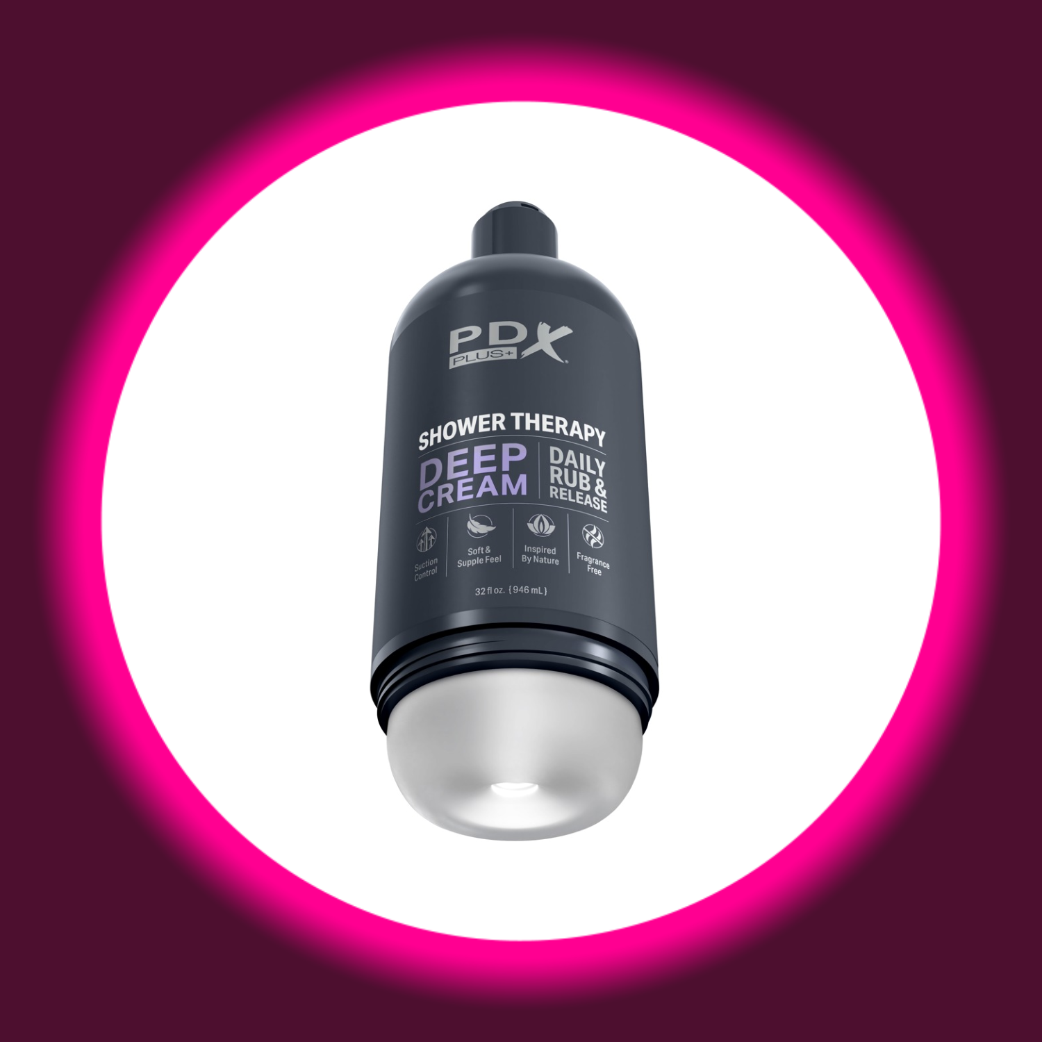 schwarzer Masturbator mit neutraler Innensleeve, PDX Plus Shower Therapy Deep Cream