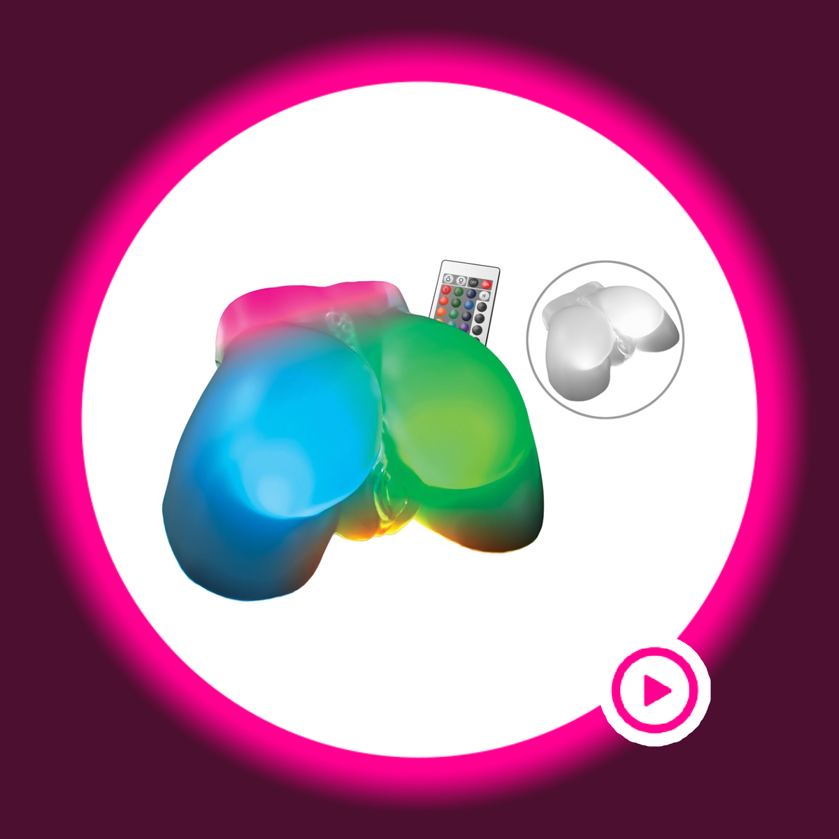PDX Elite Go-Go Booty LED Torso-Masturbator mit mehrfarbiger Beleuchtung, Fernbedienung und Ansicht ohne Beleuchtung