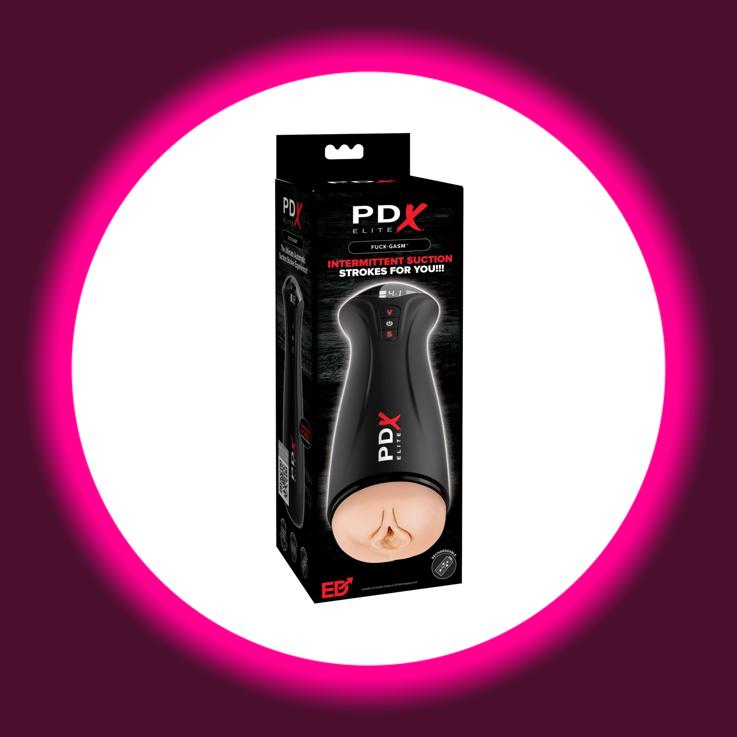 schwarze Verkaufsverpackung Masturbator Fuckgasm von PDX Elite