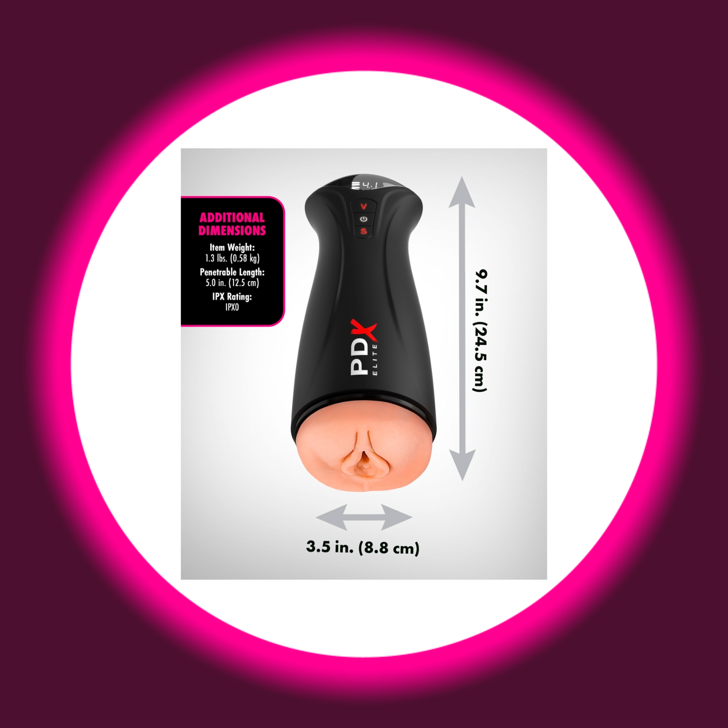 Abmessungen des Masturbators Fuckgasm von PDX Elite