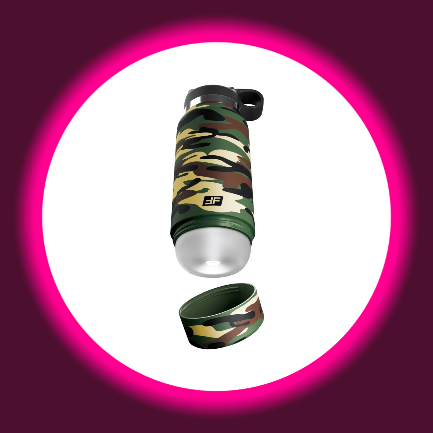 Camouflage Masturbator mit neutraler Innensleeve und Verschlusskappe, PDX Fap Flask Happy Camper