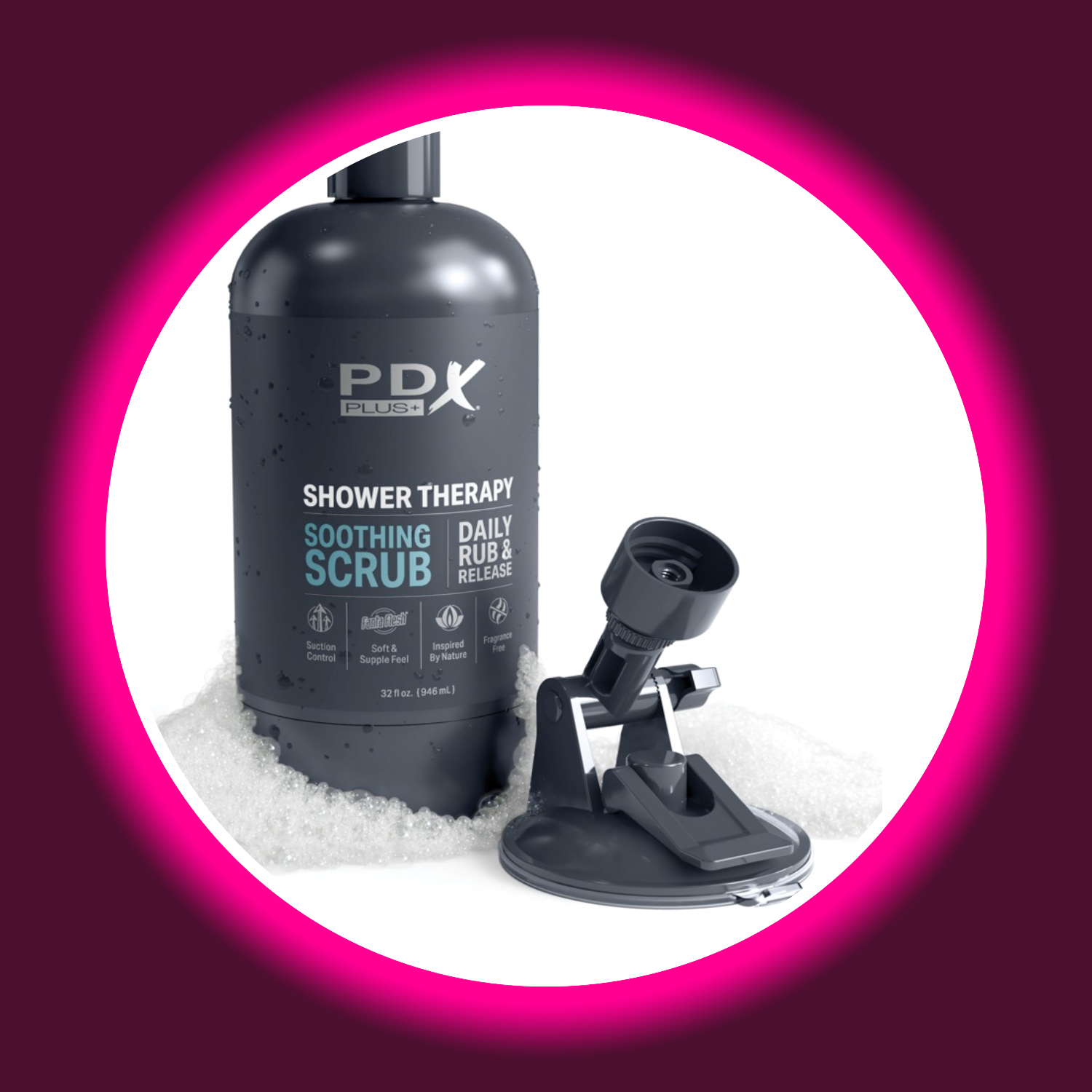 schwarzer Masturbator, getarnt als Shampooflasche mit Wandhalterung, PDX Plus Shower Therapy Soothing Scrub