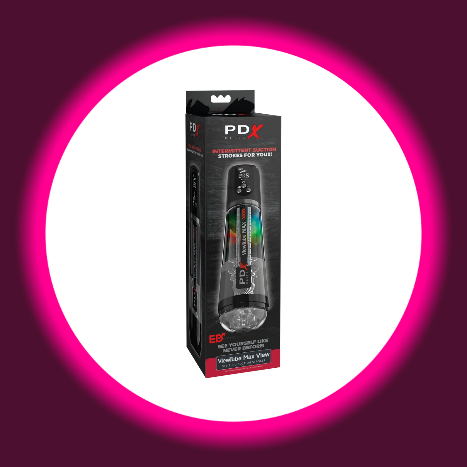Verkaufsverpackung durchsichtiger Masturbator mit neutraler Sleeve und Digitalanzeige, PDX Elite ViewTube Max