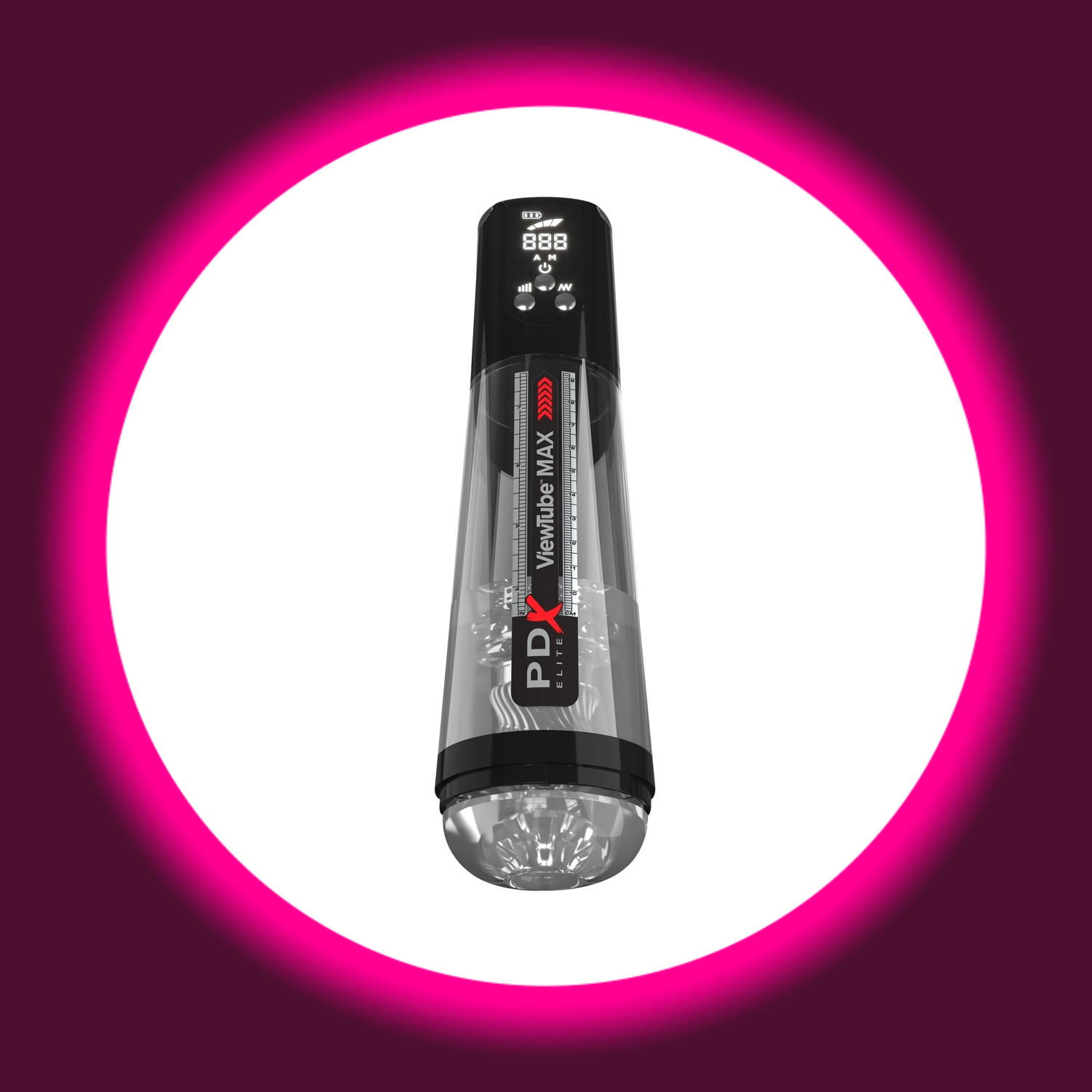 durchsichtiger Masturbator mit neutraler Sleeve und Digitalanzeige, PDX Elite ViewTube Max