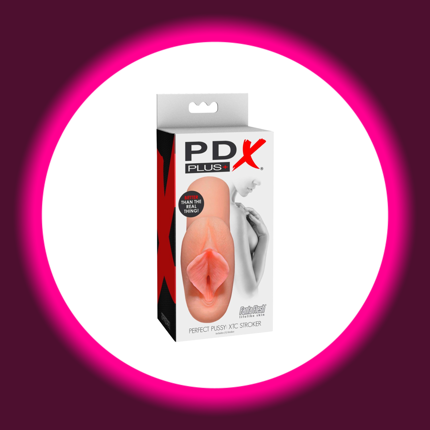 Verkaufsverpackung hautfarbener Masturbator in Vaginaoptik, PDX Plus XTC Stroker