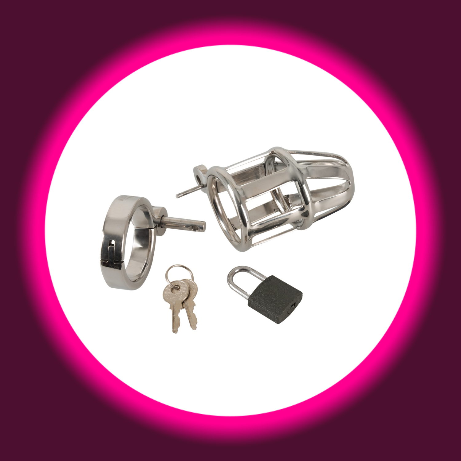 silberner Peniskäfig mit schwarzem Vorhängeschloss und zwei Schlüsseln, You2Toys