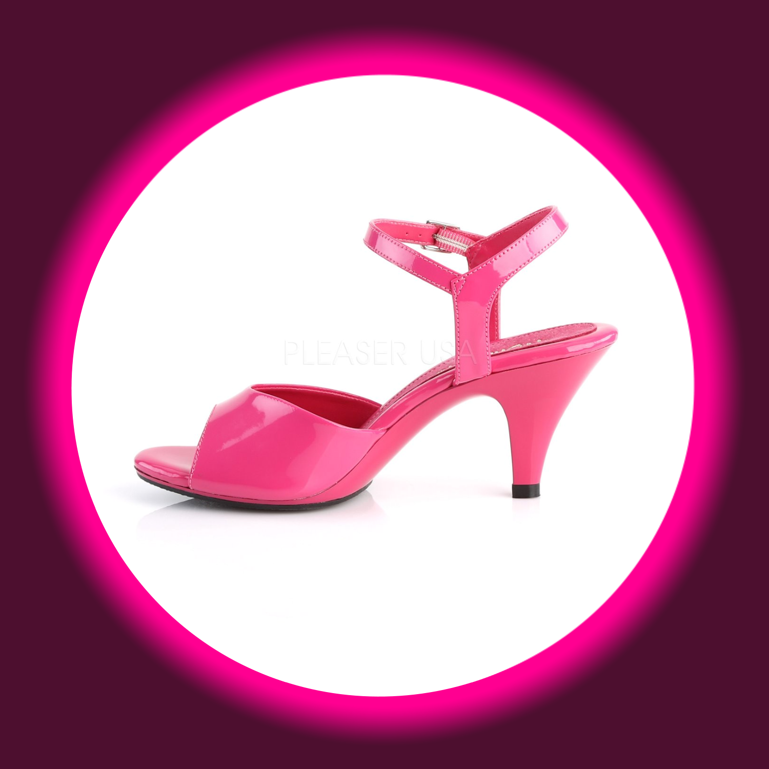 seitliche Ansicht pinke Sandale mit Fesselriemen und niedrigem Absatz, Fabulicious Belle 309