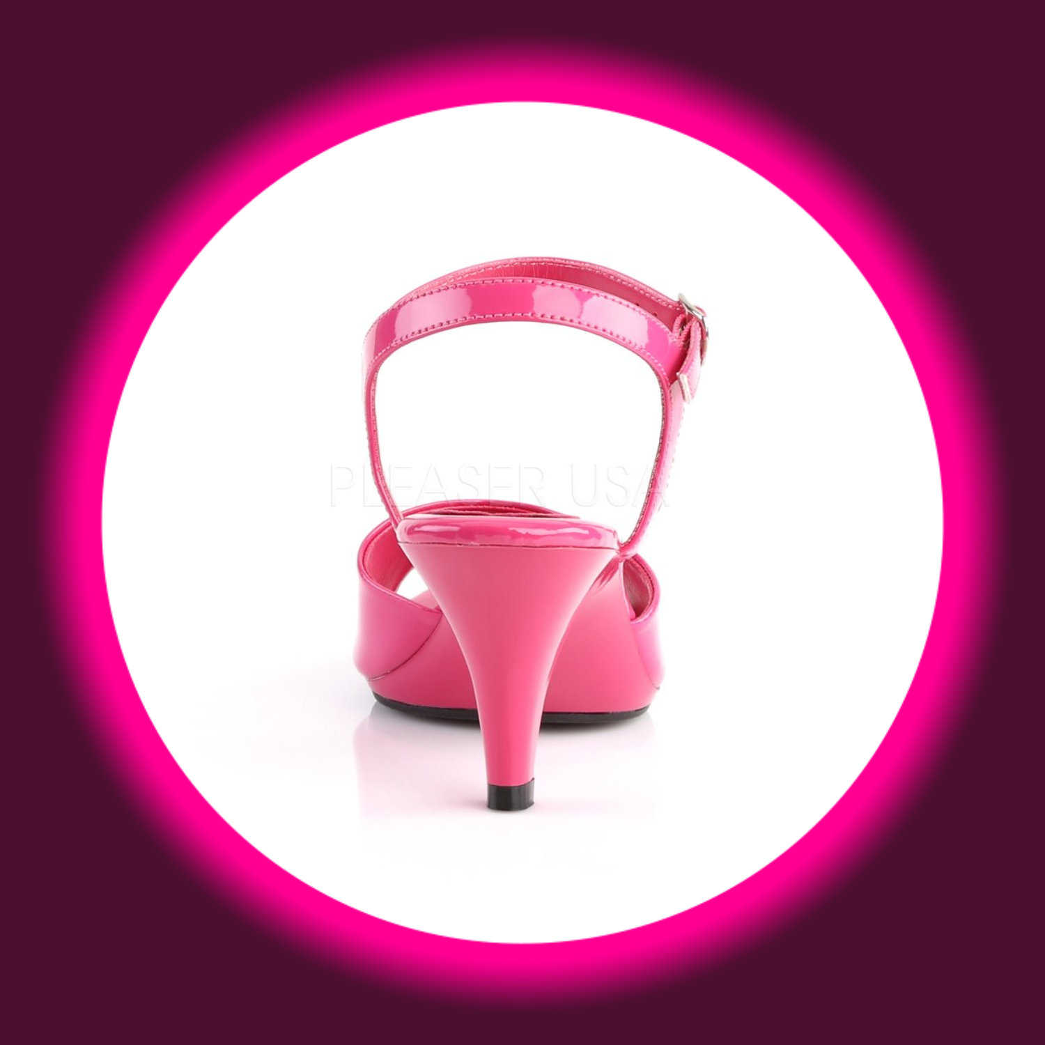 Rückansicht pinke Sandale mit Fesselriemen und niedrigem Absatz, Fabulicious Belle 309