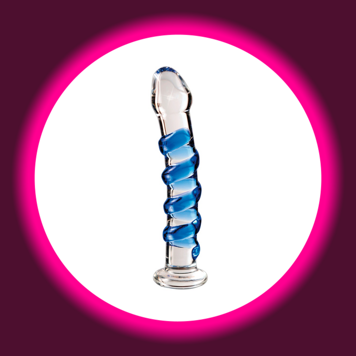 Pipedream Icicles No. 5 Glasdildo aus transparentem Glas mit erhabener blauer Spirale, abgerundeter Spitze und rundem Standfuß, Gesamtansicht