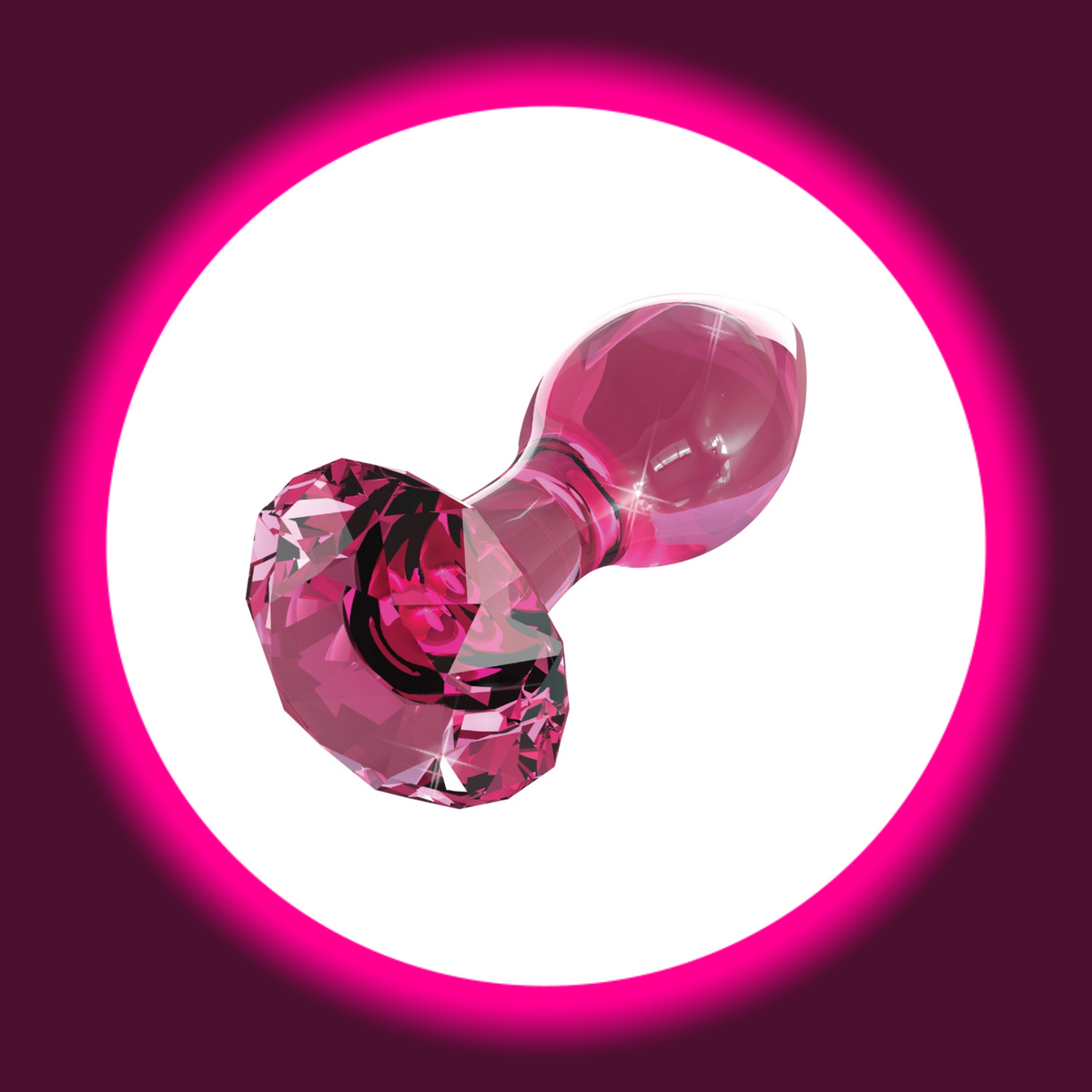 Pipedream Icicles No. 79 Glasplug in transparentem Pink mit tropfenförmigem Kopf und facettierter Basis in Diamantoptik, schräge Ansicht mit Basis im Vordergrund
