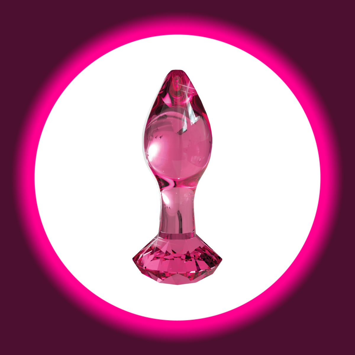 Pipedream Icicles No. 79 Glasplug in transparentem Pink mit tropfenförmigem Kopf und schmalem Hals, aufrecht auf seiner Basis in Diamantoptik