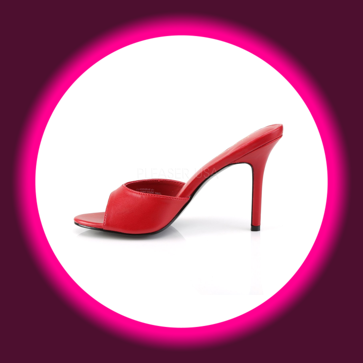 seitliche Ansicht minimalistische rote Pantoletten, Pleaser Classique 01