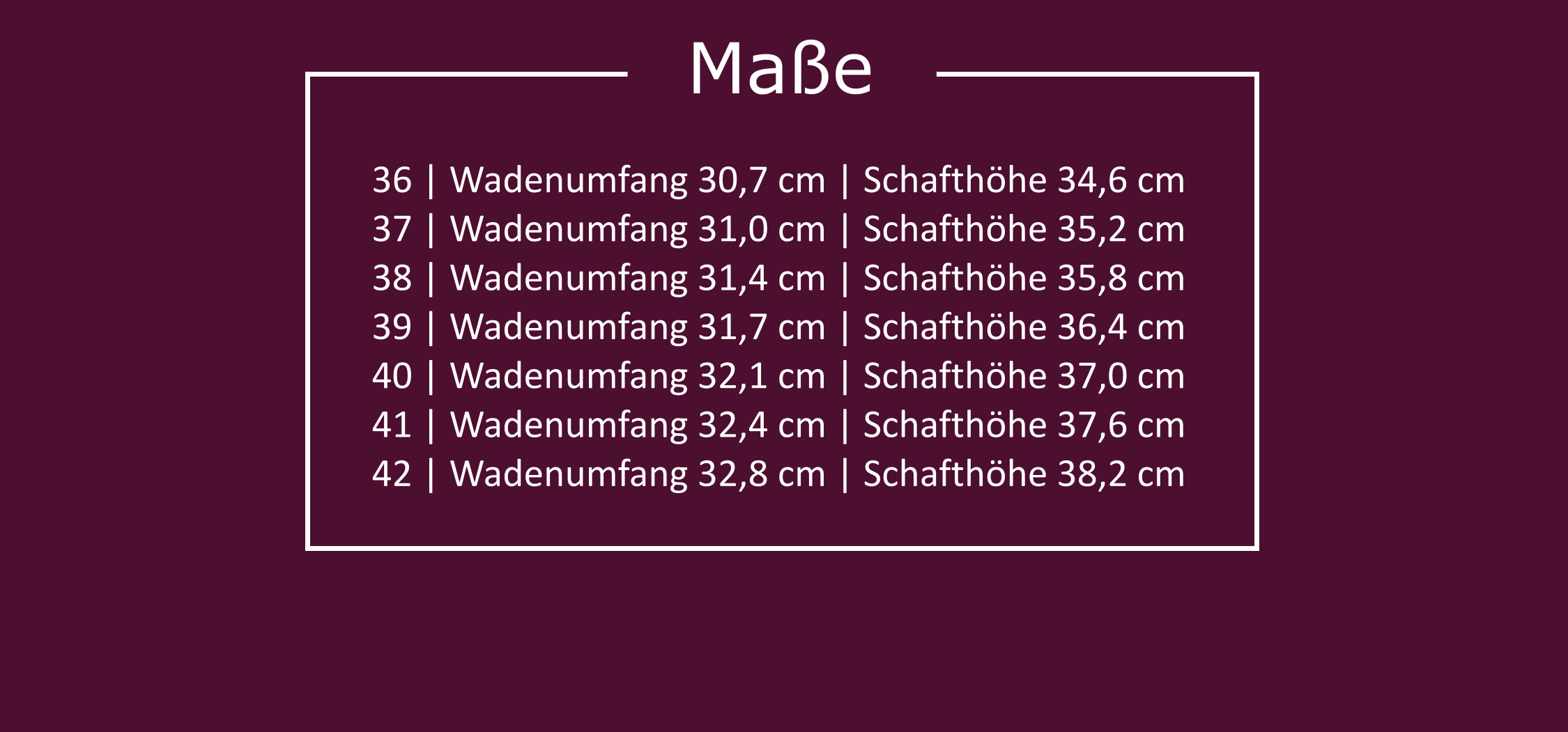 Tabelle mit den Maßen der Plateau Stiefel Pleaser Delight 2029