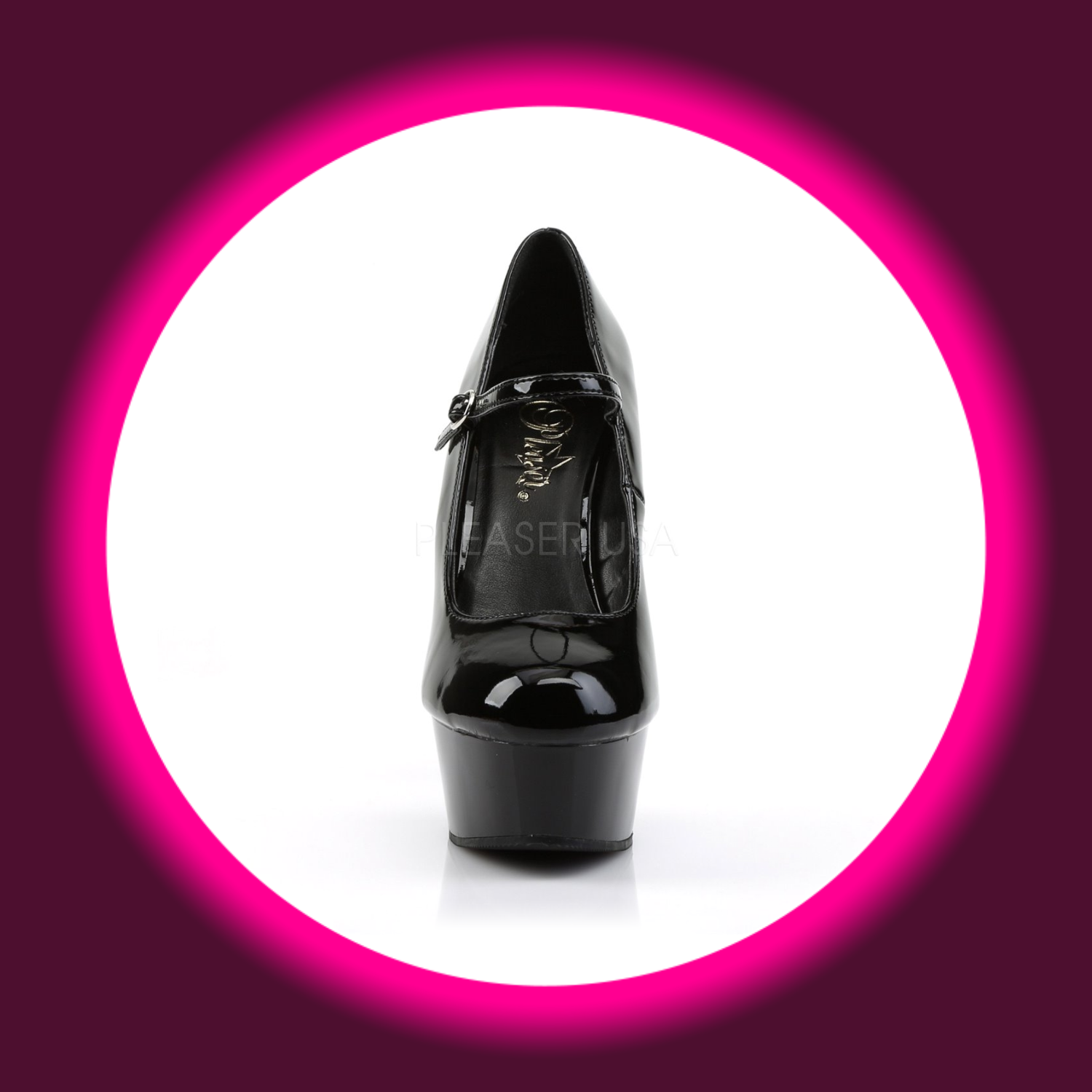 Frontansicht schwarze Mary-Jane-Pumps mit Plateau und schwarzer Innensohle, Pleaser Delight 687