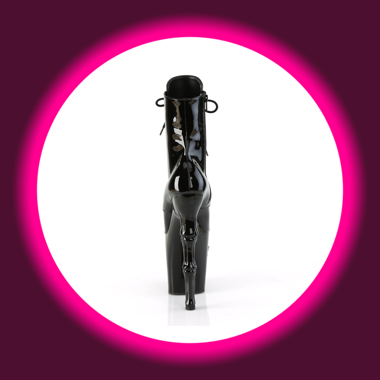 Rückansicht schwarze Stiefelette Pleaser Rapture 1020 mit Absatz in Knochenoptik