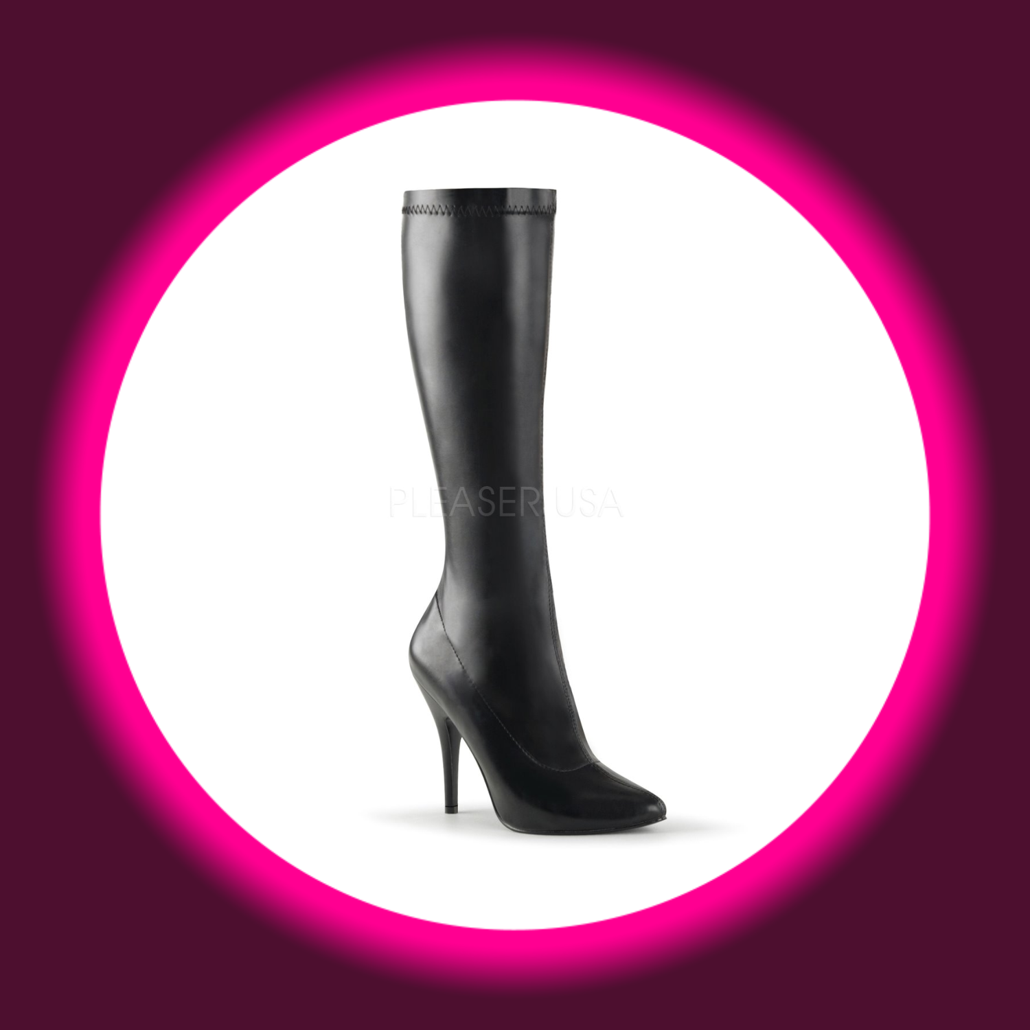 Winkelansicht schwarze matte Stiefel Pleaser Seduce 2000 mit 13cm Stiletto